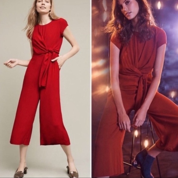 Maeve Pants - Maeve Anthropologie Grier Red Wide Leg Cropped Jumpsuit Size 8 Item 40469264